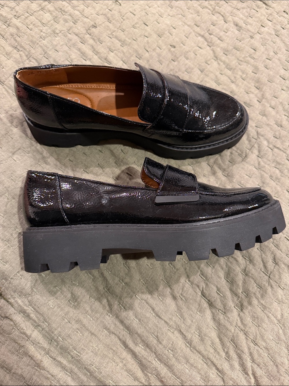 New Franco Sarto Black Patent Chunky Loafer